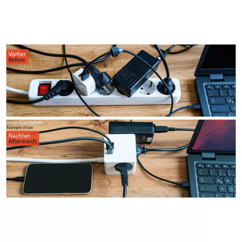 kabelmeister Socket Cube 3 lizdai su USB-C ir USB-A, baltas, 2 m