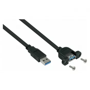 Kabelmeister USB 3.0 Panel Mount ilginamasis laidas – Type-A kištukas į lizdą, 3 m, juodas (UL sertifikuotas)