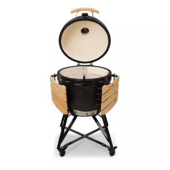 Kamado Bono Grande keraminis grilis 23 inch su anglimis ir vežimėliu, juodas | Kur.lt