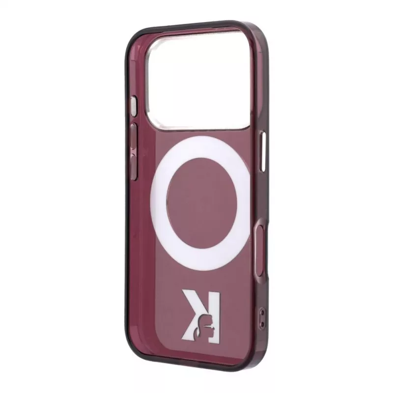 Karl Lagerfeld IML Ring Stand 360 Kameo Metal MagSafe dėklas, skirtas iPhone 18 Pro / 17 Pro - bordo spalvos