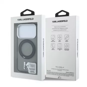 Karl Lagerfeld IML Ring Stand 360 Kameo Metal MagSafe dėklas, skirtas iPhone 18 Pro Max / 17 Pro Max – juodas