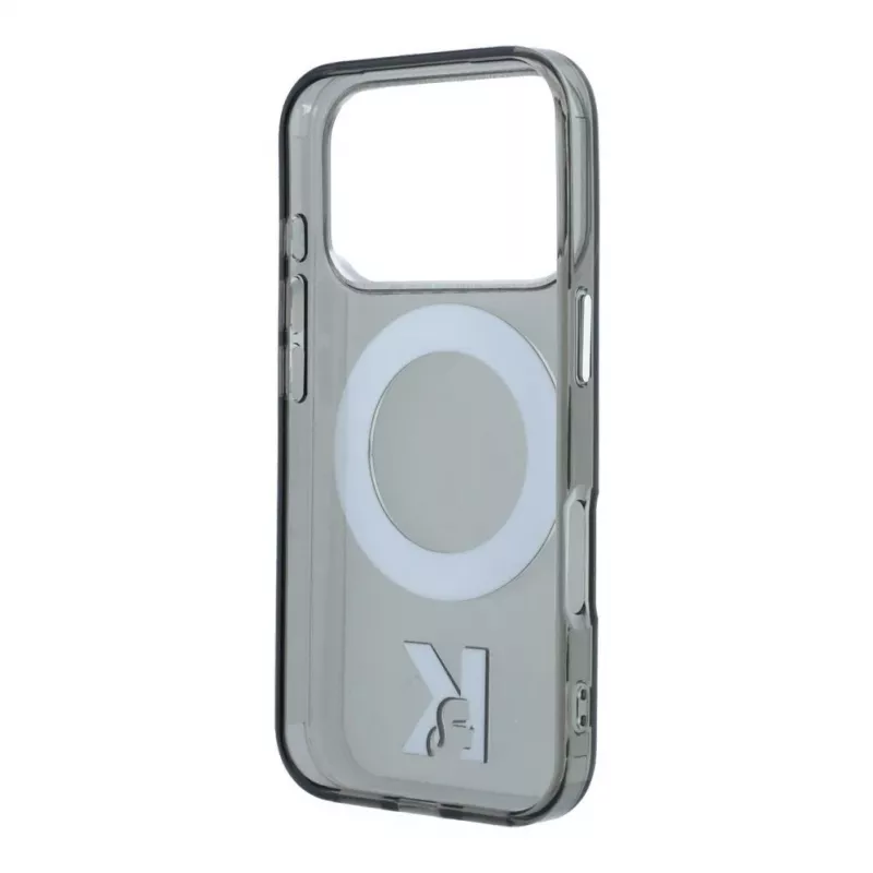 Karl Lagerfeld IML Ring Stand 360 Kameo Metal MagSafe dėklas, skirtas iPhone 18 Pro Max / 17 Pro Max – juodas