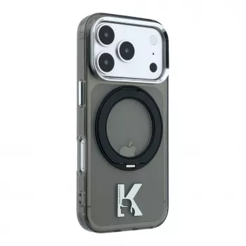 Karl Lagerfeld IML Ring Stand 360 Kameo Metal MagSafe dėklas, skirtas iPhone 18 Pro Max / 17 Pro Max – juodas