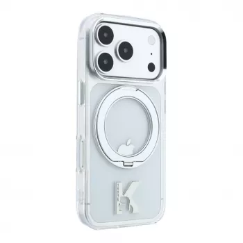 Karl Lagerfeld iPhone 18 Pro Max / 17 Pro Max MagSafe IML žiedo stovas 360 Kameo metalo permatomas dėklas