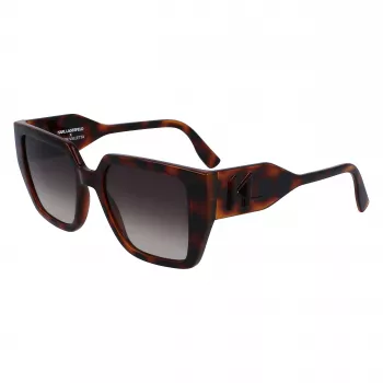 KARL LAGERFELD KL6098SN-240 Moteriški kvadratiniai acetatiniai akiniai nuo saulės - rudas Havana rėmelis, rudi gradientiniai lęšiai - 52/19/140 mm