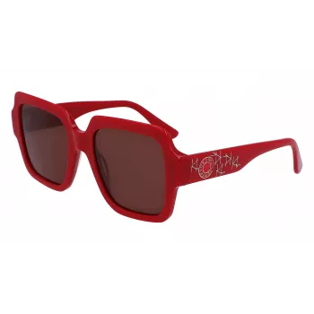 KARL LAGERFELD KL6104SR-600 Moteriški katės akies formos akiniai nuo saulės, blizgantys raudoni, pilkšvi gradientiniai lęšiai 53 mm