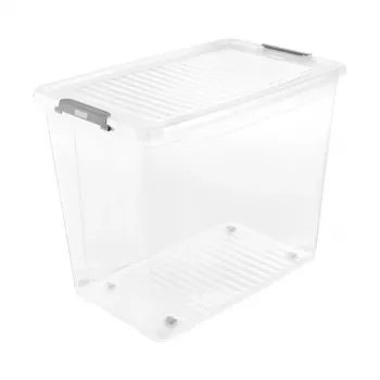 keeeper dėžė su dangčiu ant ratukų clipbox Leo 59x38x47cm 74L permatoma