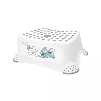 keeeper kids žingsninė taburetė Tomek Stitch, balta su spaudu, 40,5 x 28,5 x 14 cm, neslystanti danga ir guminės kojelės, apkrova iki 100 kg