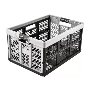 keeeper Profi Folding Box ben sulankstoma dėžė, 45 L, Light Silver – keliamoji galia 50 kg, sulankstoma ir sukraunama, taupi erdvę, su minkštomis rankenomis, PP/TPE, 54 x 37 x 28 cm