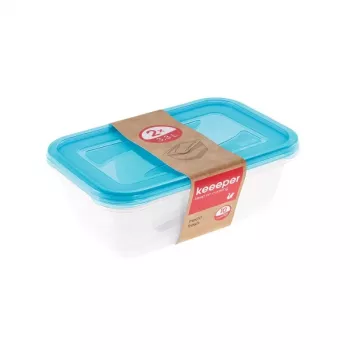 keeeper Fredo Fresh stačiakampiai maisto produktų indai, 2 vnt., 3,3L, permatomi/šviesiai mėlyni