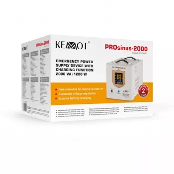 KEMOT PROsinus-2000 avarinis maitinimo šaltinis – gryno sinusoidės keitiklis su 12V įkrovimo funkcija, 230V, 2000VA/1200W