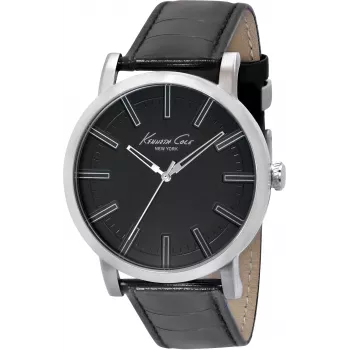 KENNETH COLE vyriškas analoginis kvarcinis laikrodis IKC1997, 44 mm, juodas ciferblatas, sidabrinė apyrankė