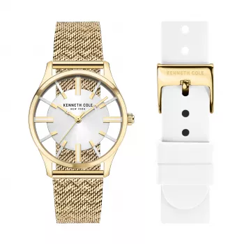 KENNETH COLE Women's Quartz Analog Watch KCWLG2124003 34,5mm Stainless Steel Case White Dial Black Leather Strap