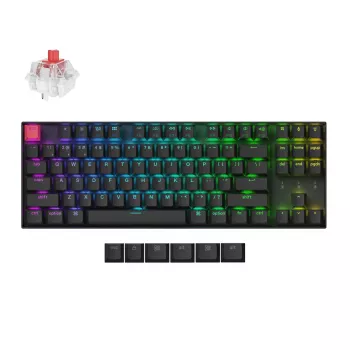 Keychron K8 QMK 80% TKL belaidė mechaninė klaviatūra V2 su Red jungikliais - juoda