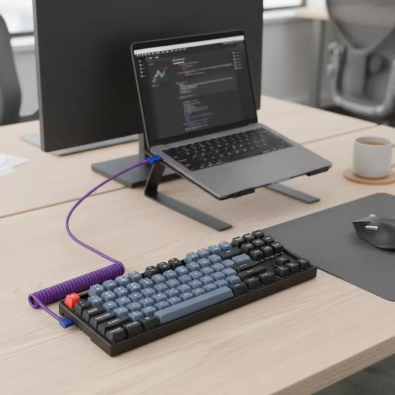 Keychron Premium Coiled Aviator USB laidas Type-C + USB-A adapteris, atjungiama aviator jungtis, 108 cm