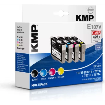 KMP E107V suderinamų rašalo kasečių rinkinys (juoda/cyan/magenta/geltona), skirta Epson T0715