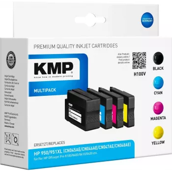 KMP H100V didelio našumo rašalo kasetės rinkinys - juoda, žydra, purpurinė, geltona - suderinamas su HP Officejet Pro 251dw, 276dw, 8100, 8600, 8610, 8615, 8620, 8625, 8630 - 4 vnt.