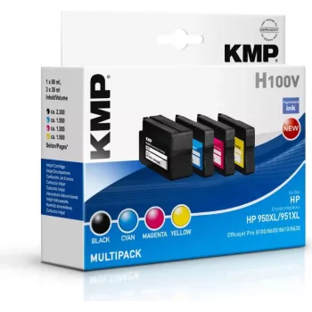 KMP H100V didelio našumo rašalo kasetės rinkinys - juoda, žydra, purpurinė, geltona - suderinamas su HP Officejet Pro 251dw, 276dw, 8100, 8600, 8610, 8615, 8620, 8625, 8630 - 4 vnt.