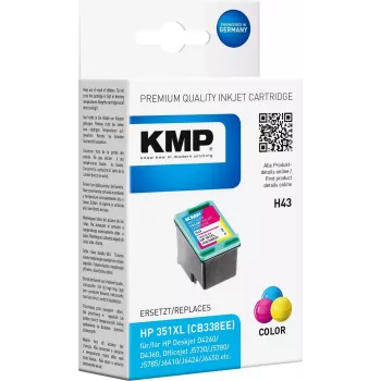 KMP H43 trispalvė suderinama rašalo kasetė (žydra, purpurinė, geltona) - 21 ml - pakeičia HP 351XL / CB338EE - skirta HP Officejet J6413, J6415, Photosmart C4450, C4470, C4472, C4524, C4585, C5225, C5288
