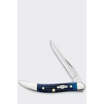 Knife Case Rogers Mini Trapper SS Blue Bone sulankstomas kišeninis peilis su 2 nerūdijančio plieno ašmenimis, jigged mėlyno kaulo rankena, slipjoint, 89 mm uždarus