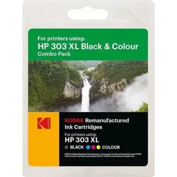KODAK HP 303XL dviejų kasečių rinkinys (juoda + tri-color) HP ENVY Photo ir Tango serijos spausdintuvams 185H030317