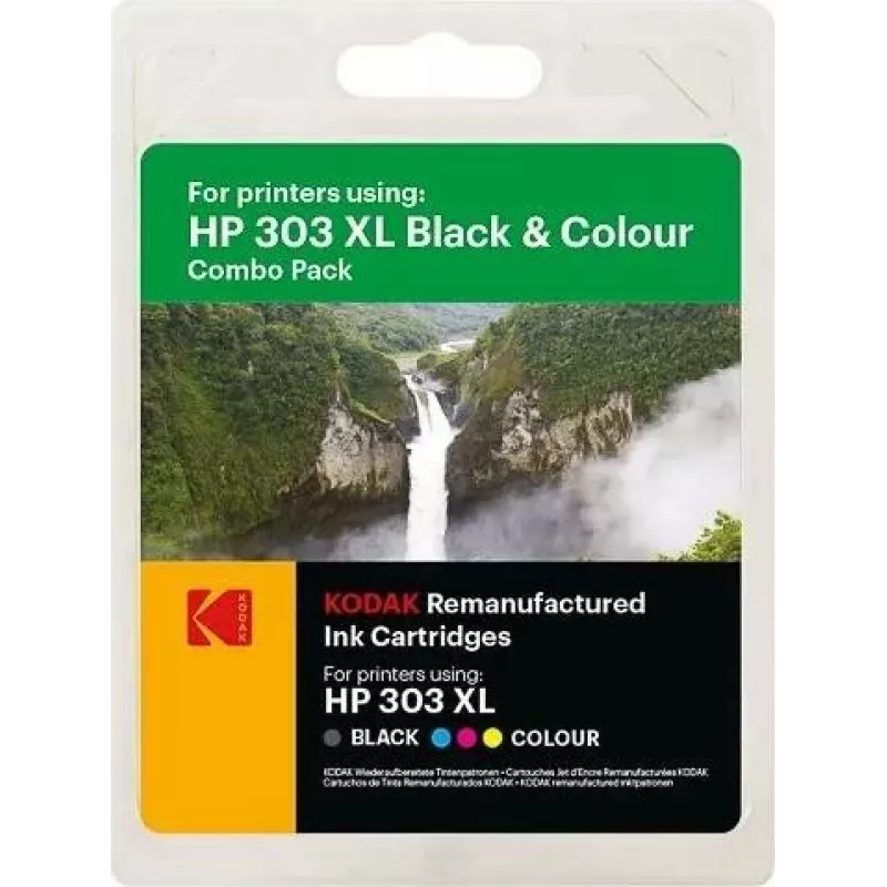 KODAK HP 303XL dviejų kasečių rinkinys (juoda + tri-color) HP ENVY Photo ir Tango serijos spausdintuvams 185H030317
