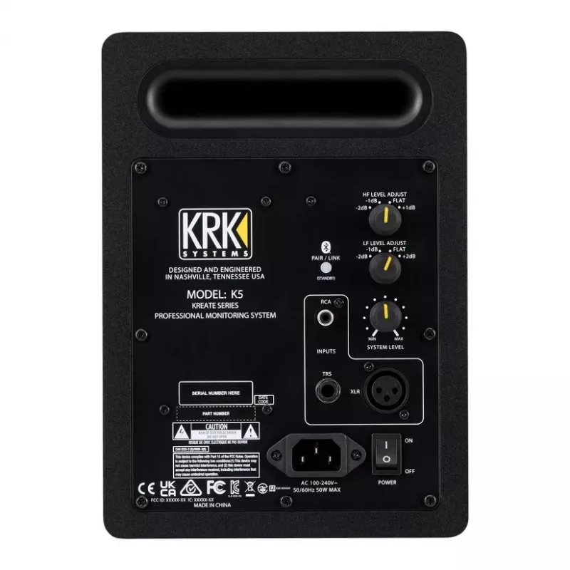 KRK Kreate 5 aktyvus studijinis monitorius – 5,25 colio žemųjų dažnių garsiakalbis, 1 colio aukštųjų dažnių garsiakalbis, 100 W, Bluetooth 5.0