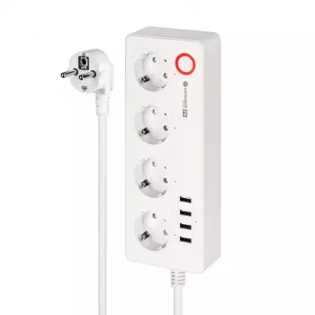 Kruger&Matz Connect P6 išmanusis ilgintuvas su 4 Schuko lizdais ir 4 USB prievadais, Tuya Wi-Fi, baltas