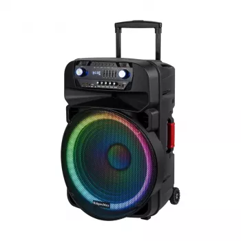 KRUGER & MATZ KM1718 60W nešiojama aktyvi PA kolonėlė su dviem UHF belaidžiais mikrofonais, Bluetooth, USB, SD, FM, LED efektais