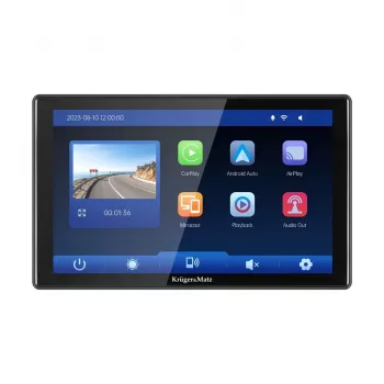 Kruger&Matz KM2022 9 inch Android Auto ir Apple CarPlay daugialypės terpės stotis su DVR ir galinio vaizdo kamera