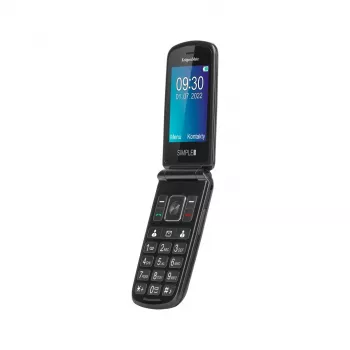 KRUGER & MATZ Simple 929 senjorų GSM telefonas su dideliais klavišais, SOS mygtuku, įkrovimo stotele, dviem SIM kortelėmis, FM radiju ir žibintuvėliu – juodas