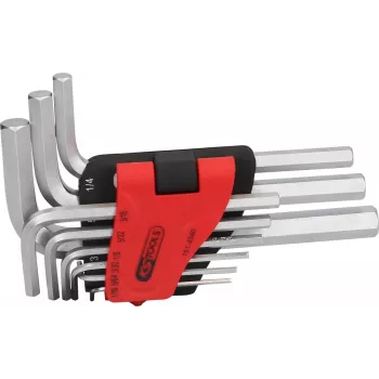 KS TOOLS 151.4540 imperinių šešiabriaunių raktų rinkinys, 9 dalių, 1/16 colio–3/8 colio, sulankstomas laikiklis, chromo vanadžio plienas, matinis chromuotas
