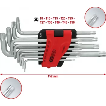 KS TOOLS 151.4880 ilgų TORX L-formos raktų rinkinys, 10 dalių, chromo vanadžio plienas, dydžiai T9-T50