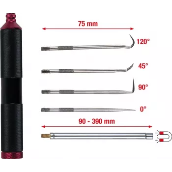 KS TOOLS 550.1080 6 dalių magnetinių ir kablių įrankių rinkinys, lankstus ir standus velenas, 4 kablių profiliai, ergonomiškos rankenos