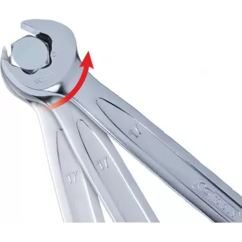 KS TOOLS DUO GEARplus kombinuotas reketinis veržliaraktis, 30 mm, 12 taškų, chromo vanadžio plienas, matinis satino chromas, DIN 3113, 72 dantukai, 5° atbulinis kampas, 15° poslinkis 503.5228