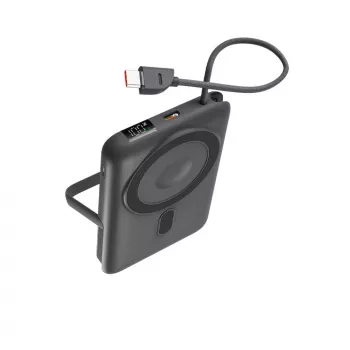 KSIX Magnetic Power Bank 10000 mAh, 22,5W, skirta iPhone ir Apple Watch, pilka