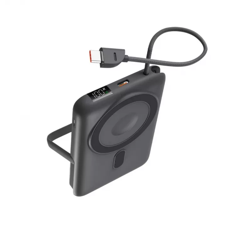 KSIX Magnetic Power Bank 10000 mAh, 22,5W, skirta iPhone ir Apple Watch, pilka