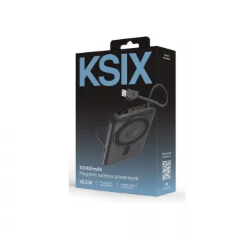 KSIX Magnetic Power Bank 10000 mAh, 22,5W, skirta iPhone ir Apple Watch, pilka