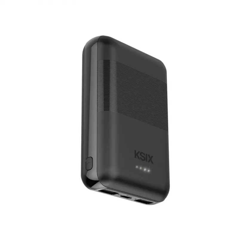 KSIX Powerbank Mini 10000mAh 10W su kabeliu USB-A USB-C juoda