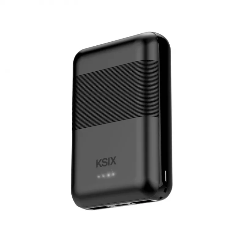 KSIX Powerbank Mini 10000mAh 10W su kabeliu USB-A USB-C juoda
