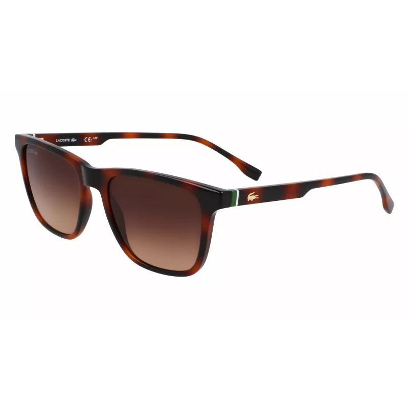 Lacoste L6041S-214 Vyriški stačiakampiai akiniai nuo saulės Havana acetato rėmeliu rudi polikarbonato lęšiai 54mm