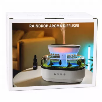 LEAN oro drėkintuvas ir aromadifuzorius su lietaus efektu ir LED apšvietimu, su maitinimo šaltiniu