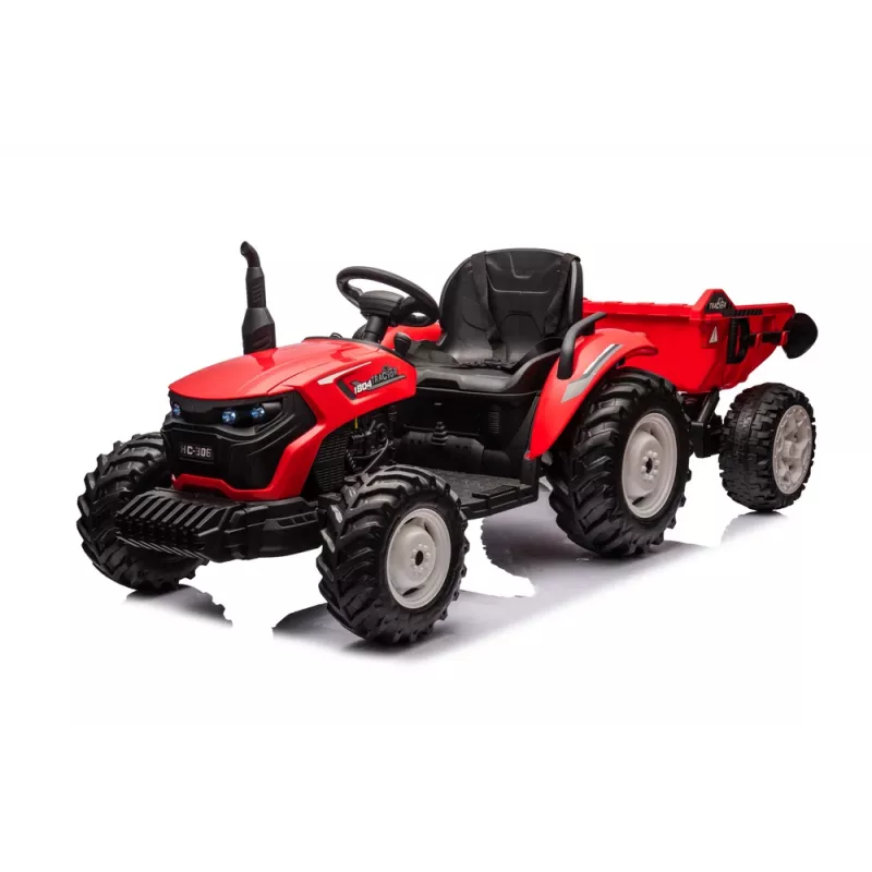 LEAN CARS 24V baterijomis varomas traktorius HC-306 raudonas su priekaba | Kur.lt