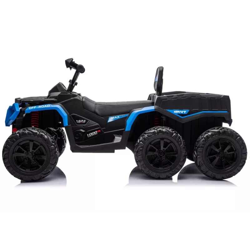 LEAN CARS Baterijomis varomas keturratis ATV su 6 ratais ir priekaba JC606 24V 4x4 mėlynas