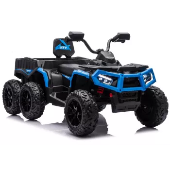 LEAN CARS Baterijomis varomas keturratis ATV su 6 ratais ir priekaba JC606 24V 4x4 mėlynas