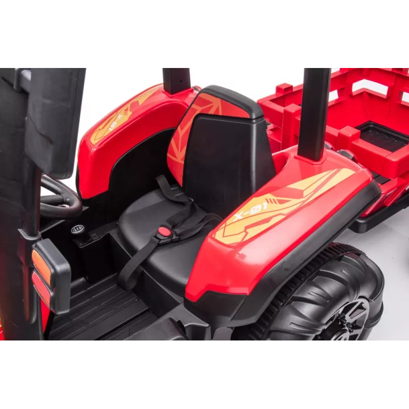 LEAN CARS Battery Tractor BLT-206 raudonas, 12V 7Ah, 2x35W, vaikiškas traktorius su nuotolinio valdymo pulteliu ir priekaba