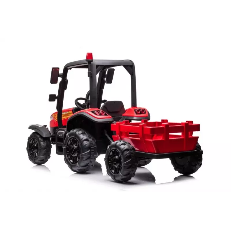 LEAN CARS Battery Tractor BLT-206 raudonas, 12V 7Ah, 2x35W, vaikiškas traktorius su nuotolinio valdymo pulteliu ir priekaba