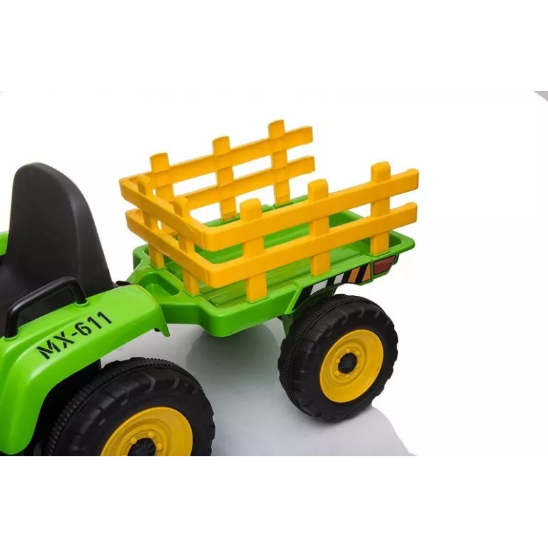 LEAN CARS elektrinis važiuojamasis traktorius su priekaba XMX611 LED šviesos žalia