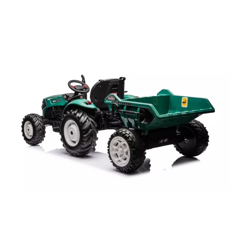 LEAN CARS HC-306 baterijomis varomas traktorius su priekaba, tamsiai žalia, 24V