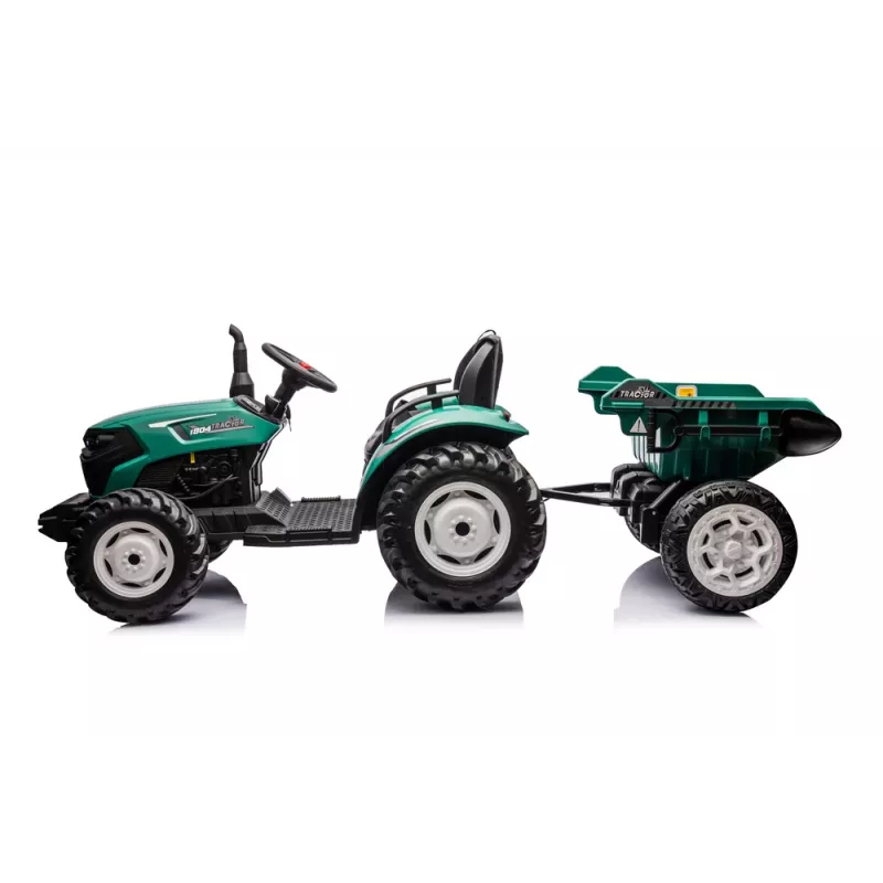LEAN CARS HC-306 baterijomis varomas traktorius su priekaba, tamsiai žalia, 24V
